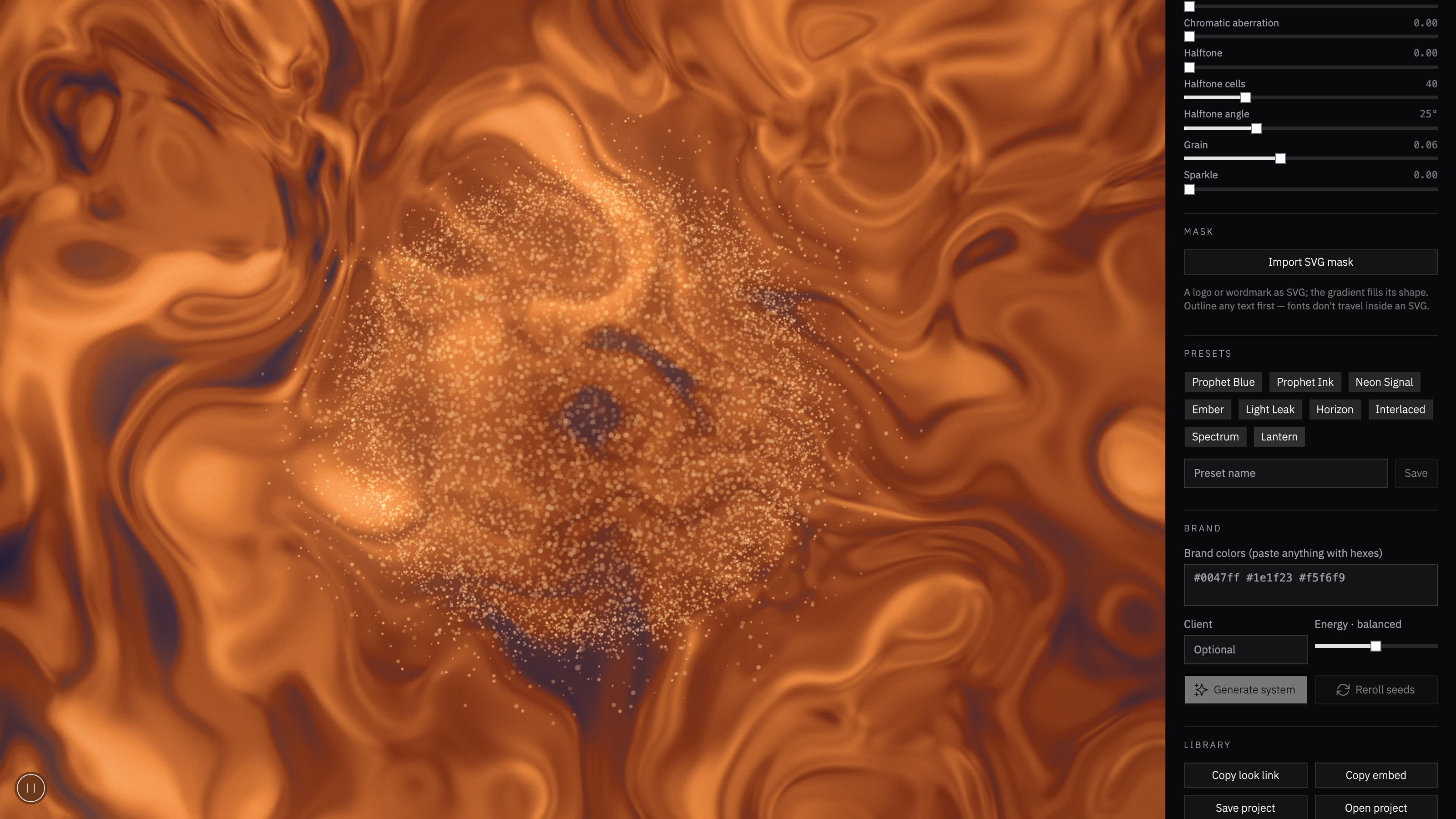 Gradientlab Lantern preset: a dust layer blended over a field