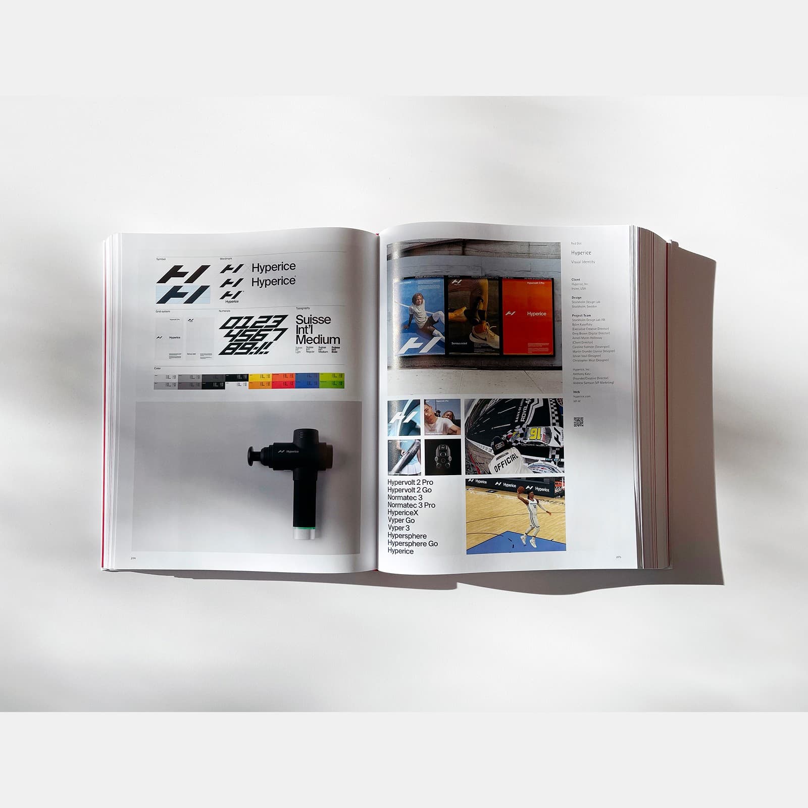 Hyperice brand guidelines, open to the logo and type pages